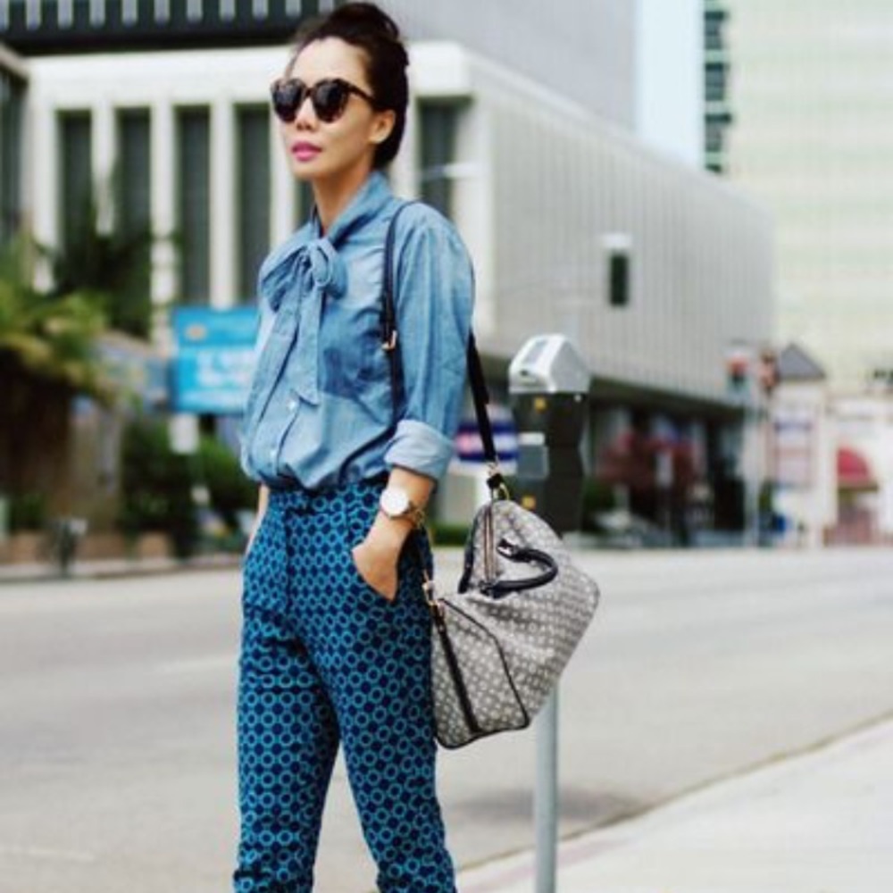 Shine Bowknot Denim Blouse